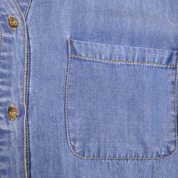 Hester & Orchard‎ Womens Top Small Blue Button Up Shirt Roll Tab Flower Tencel - Picture 5 of 13